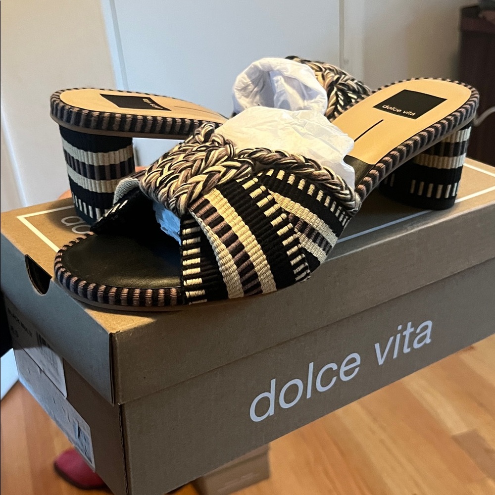 Dolce Vita Dallie Black and Cream Striped Mules